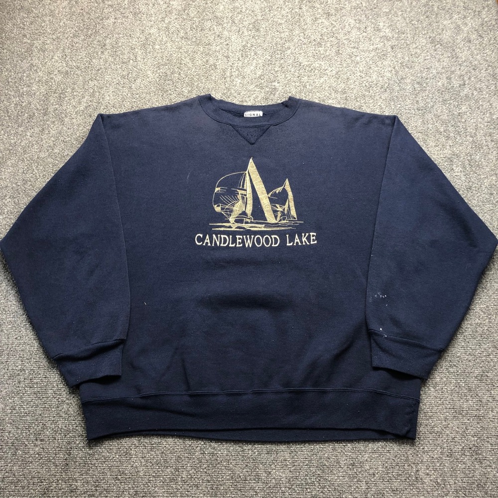 Vintage Signal Sports Candlewood Lake Sailing Sweatshirt Navy Blue XXL 90s